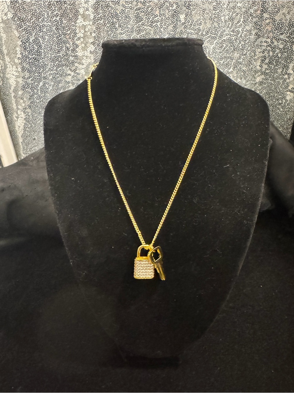 Louis Vuitton Gold Etched Padlock & Key Pendant Necklace